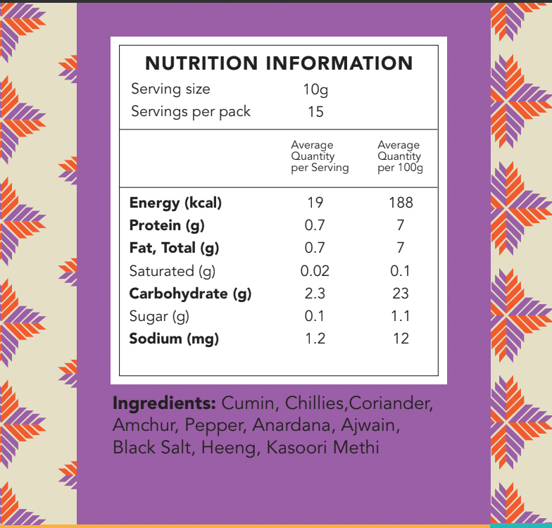 Home Kouzina Amritsari Parantha Masala nutritional information image – all-natural, small-batch North Indian spice blend free from preservatives