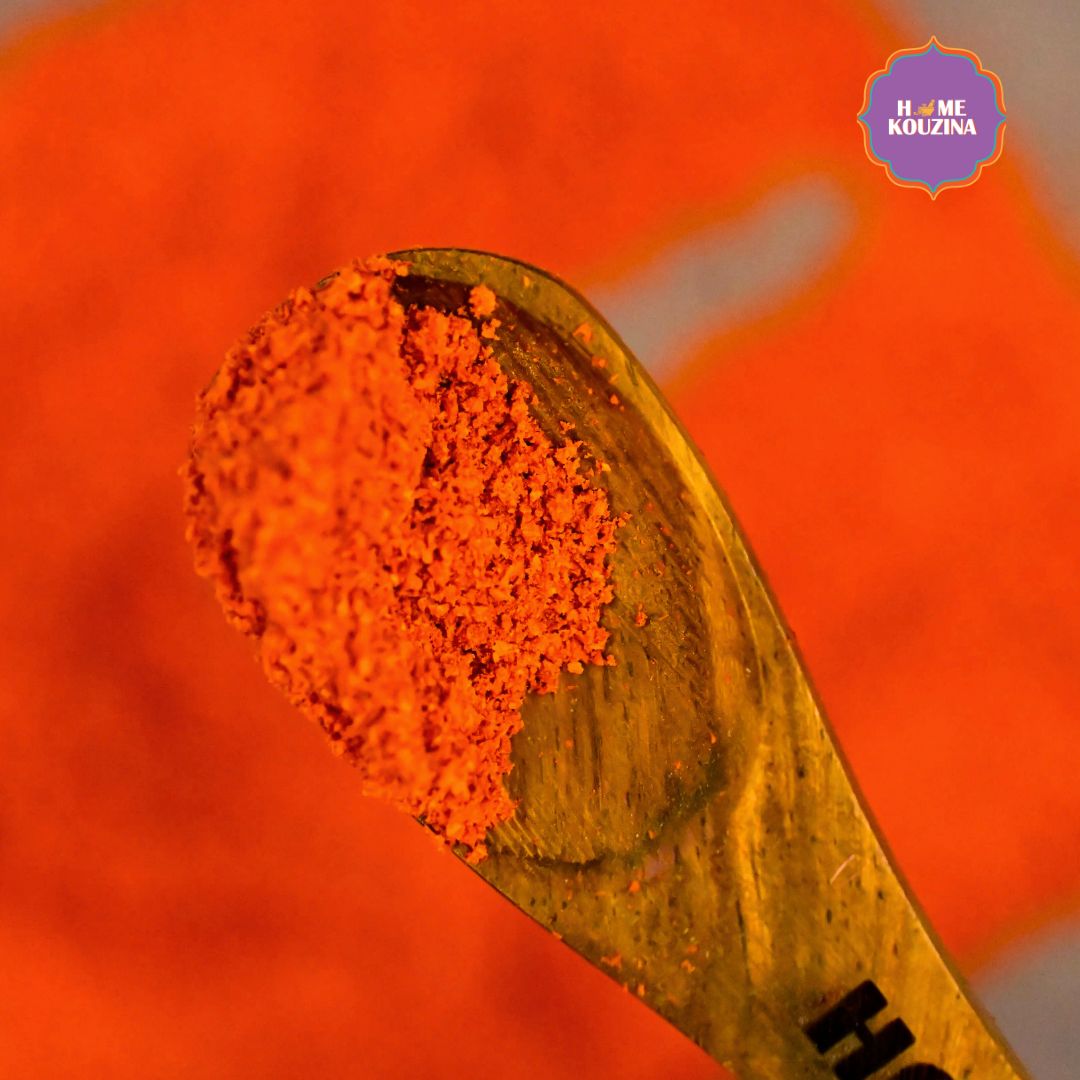 Close up of Home Kouzina Byadgi Chilli Powder in a spoon