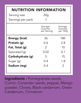 Home Kouzina Pindi Chhole Masala nutritional information image – 100% natural ingredients, preservative-free North Indian spice blend