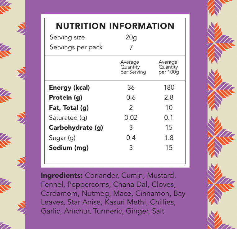 Home Kouzina Punjabi Meat Masala nutritional information image – all-natural, preservative-free North Indian spice blend