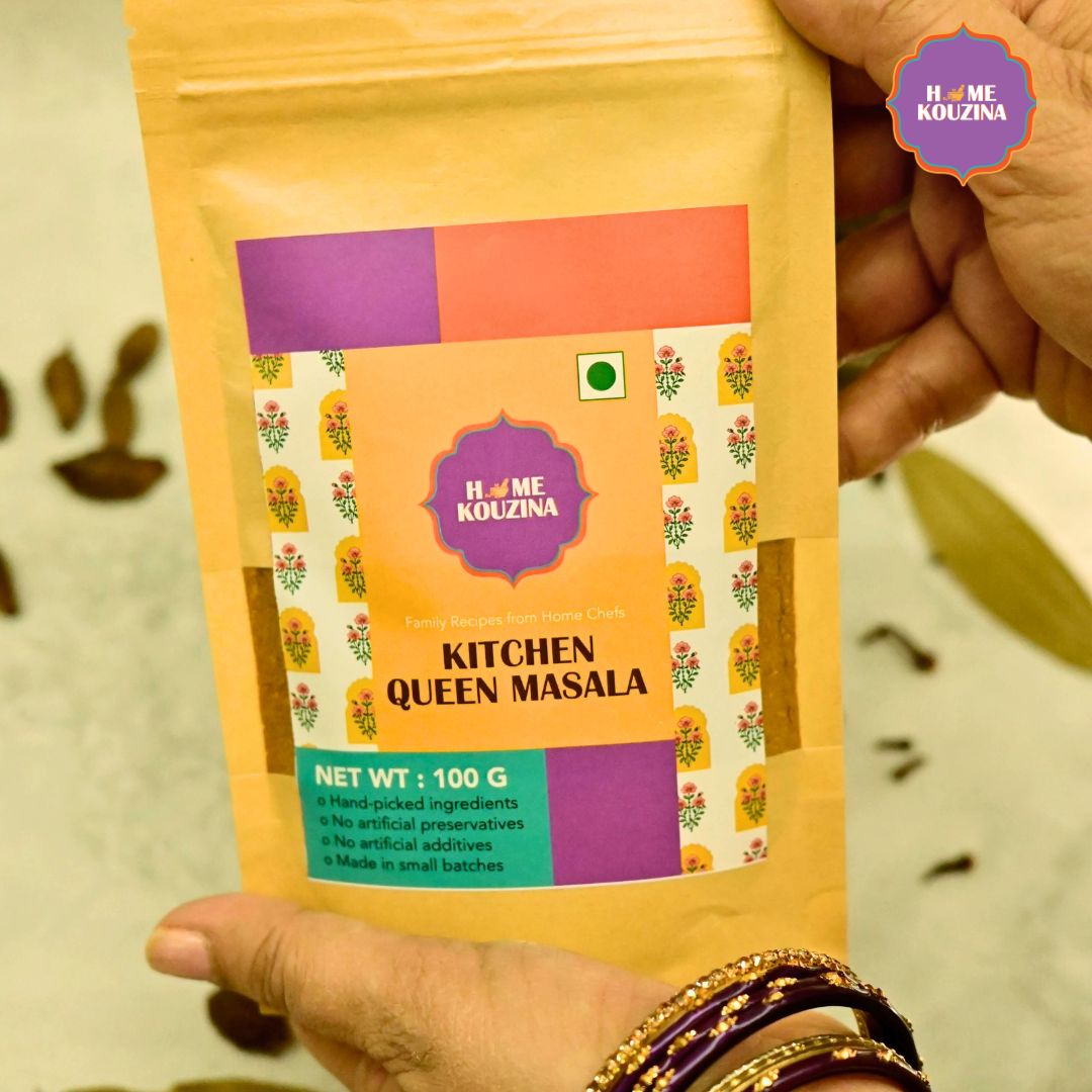 Holding Home Kouzina Kitchen Queen Masala 100g pouch – versatile spice blend for dal, khichdi, dry sabzis, and more, perfect for fuss-free flavorful cooking