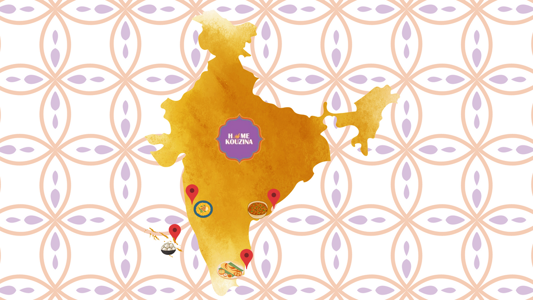 A pam of India with the different coastal destinationas pin pointed to show the vegetarian coastal cuisine they are famous for